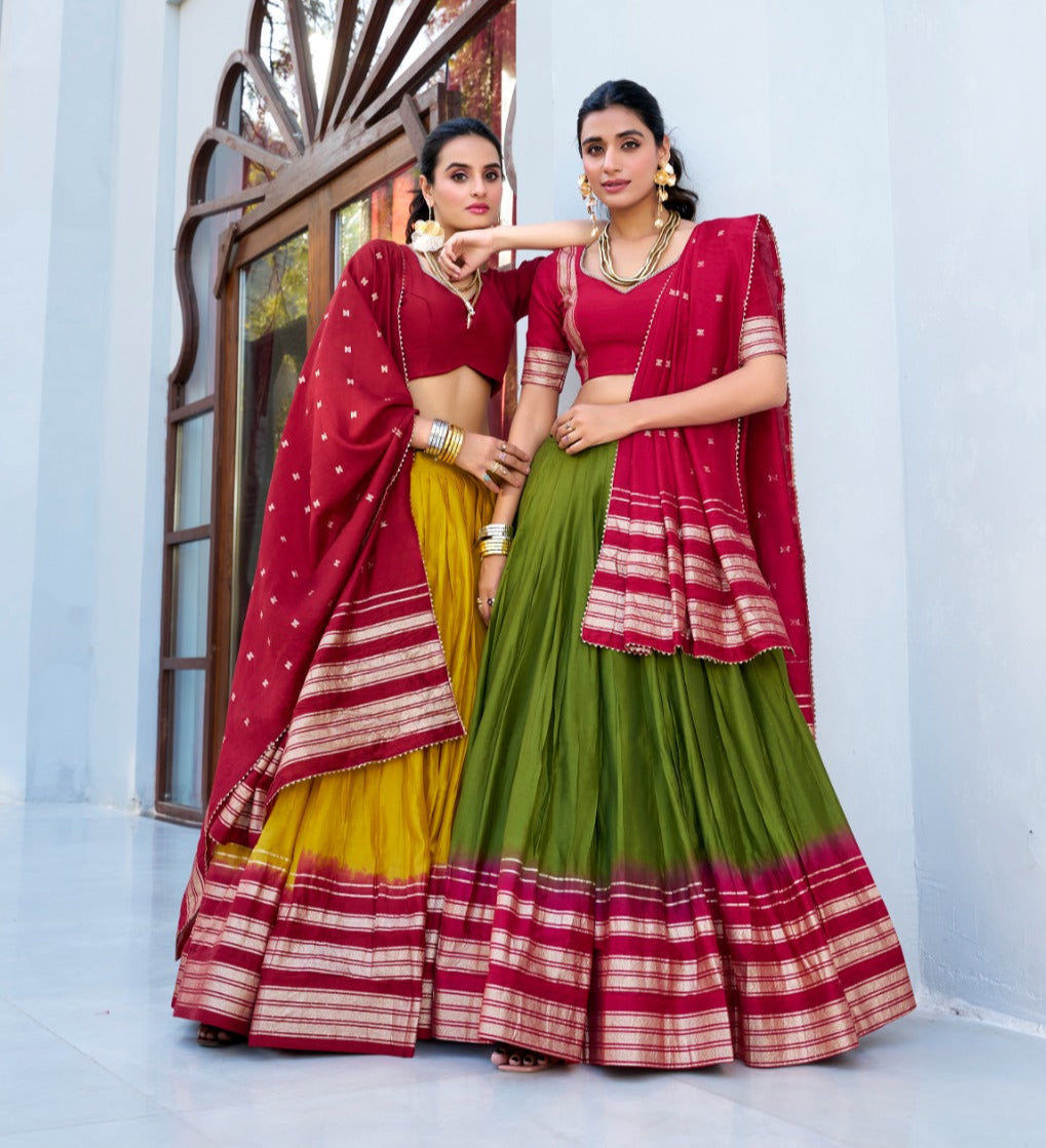 Amazing Pure Chanderi Zari Weaving Border Worked Lehenga Choli - ETHNICDEAL