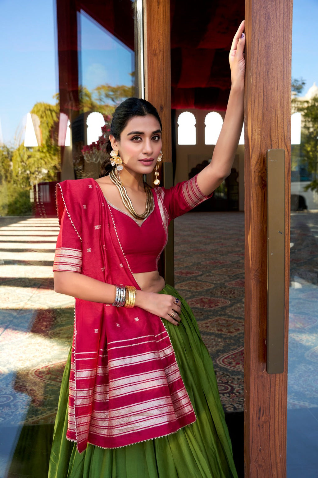 Amazing Pure Chanderi Zari Weaving Border Worked Lehenga Choli - ETHNICDEAL