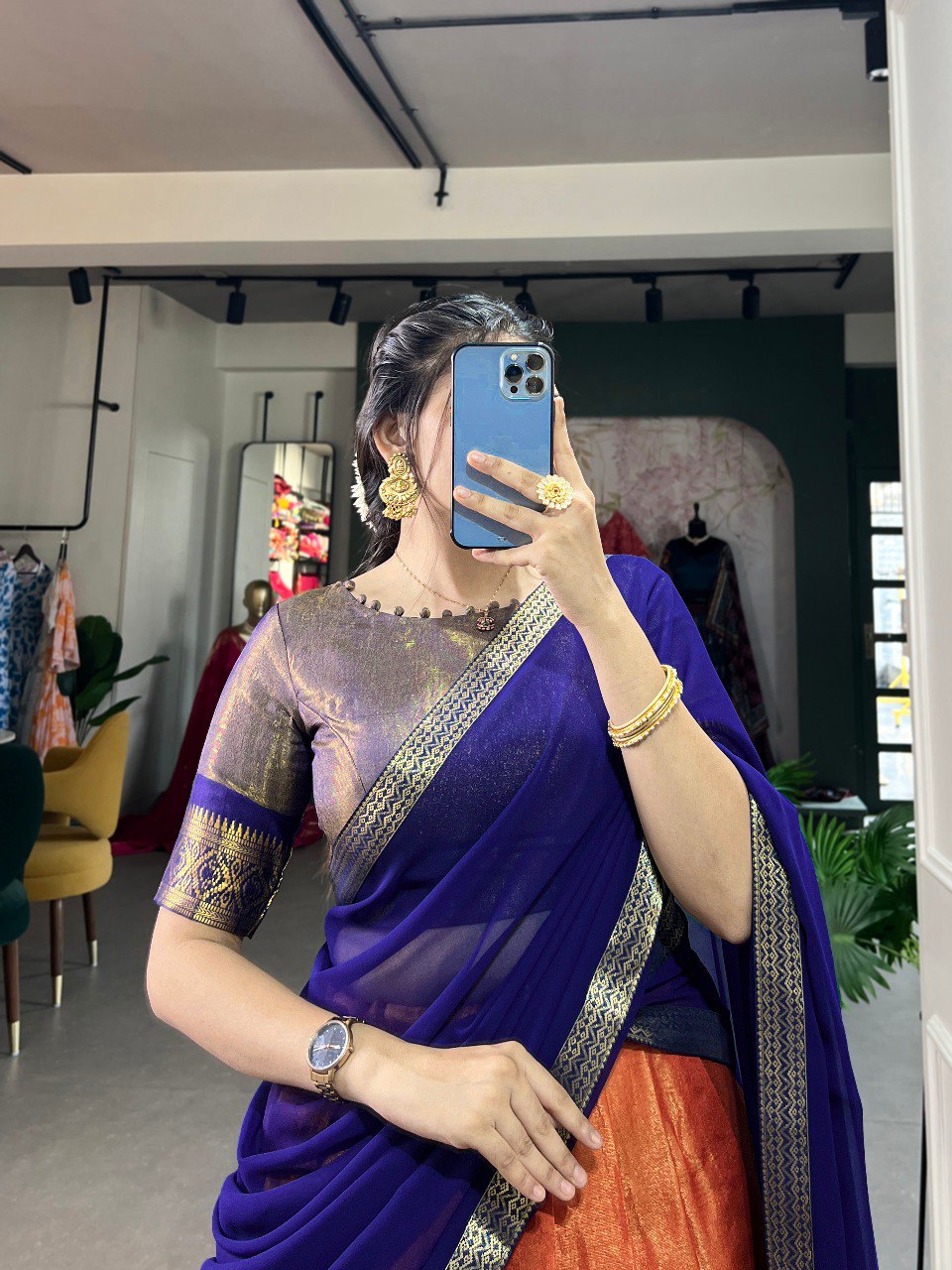 Entrancing Kanchipuram Silk Zari Weaving Worked Lehenga Choli - Ethnicwish