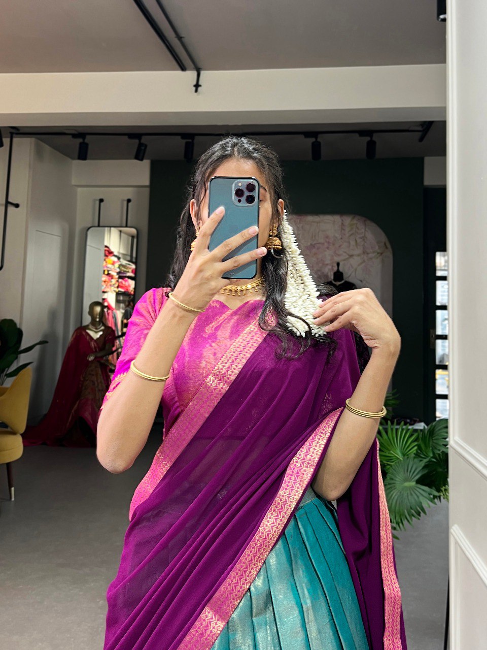 Entrancing Kanchipuram Silk Zari Weaving Worked Lehenga Choli - Ethnicwish