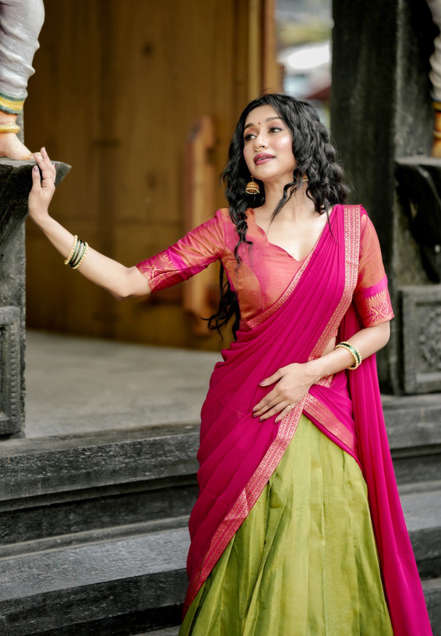 Entrancing Kanchipuram Silk Zari Weaving Worked Lehenga Choli - Ethnicwish