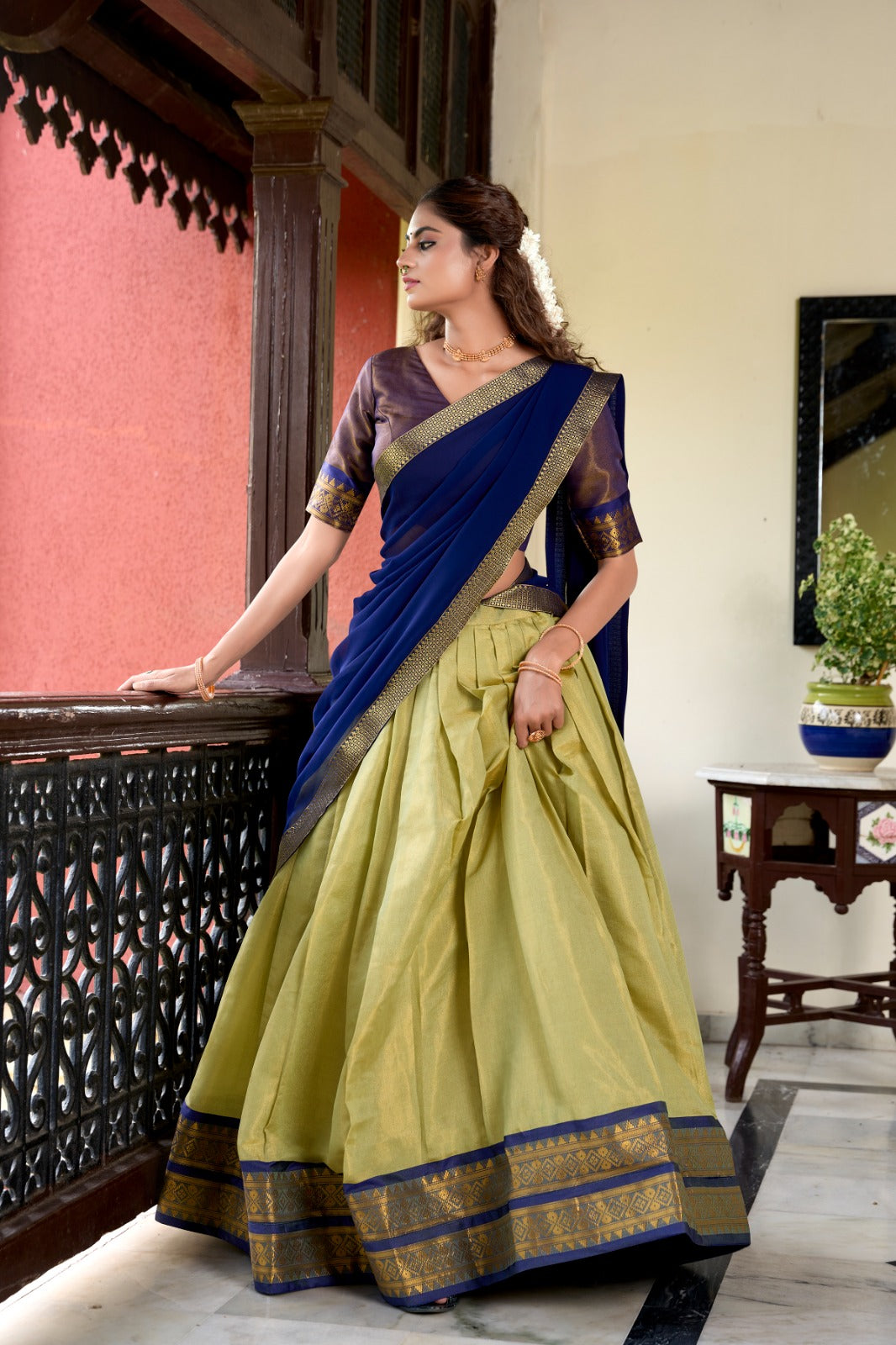 Stunning Kanchipuram Silk Zari Weaving Worked Lehenga Choli - Ethnicwish