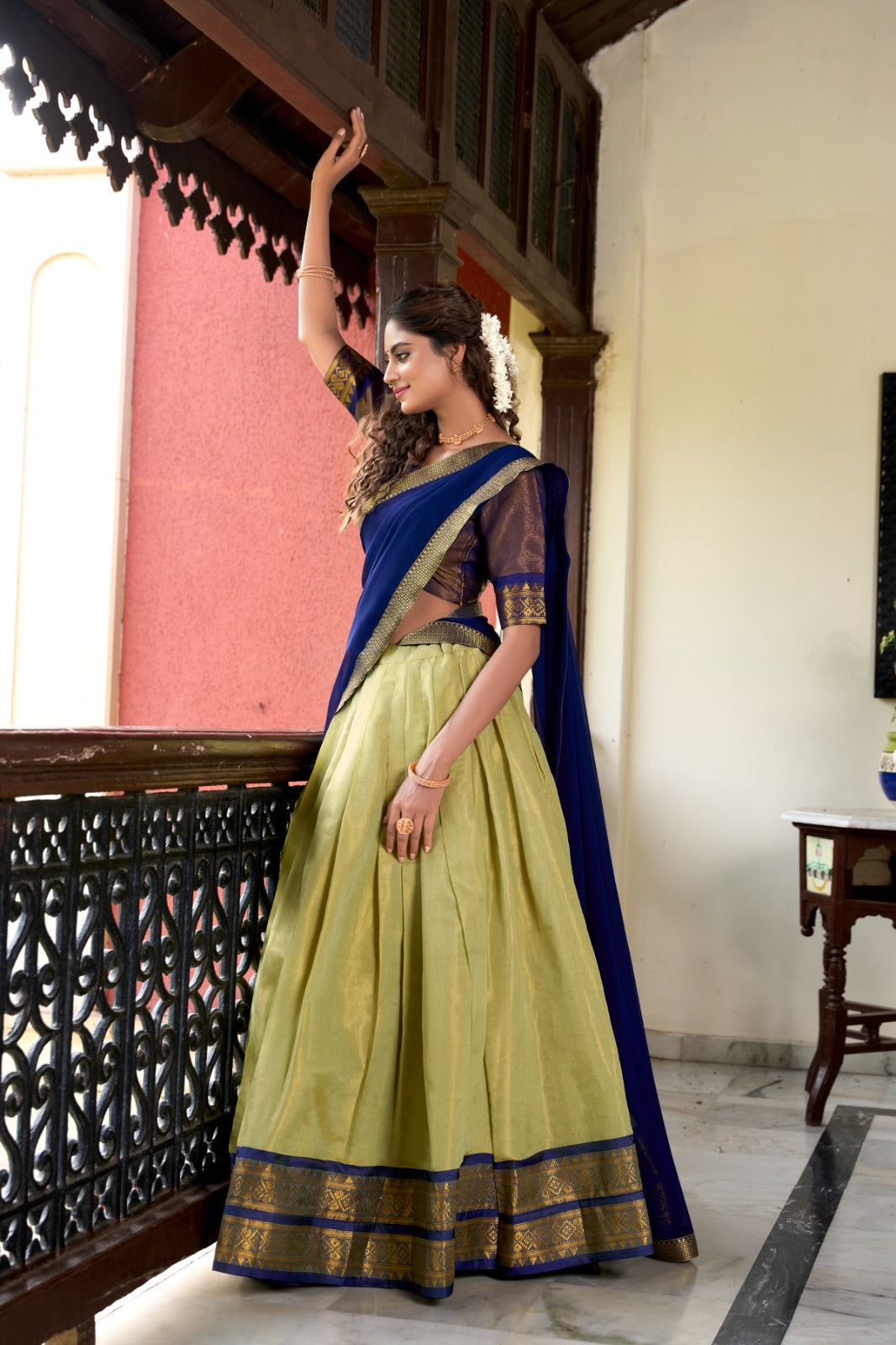 Stunning Kanchipuram Silk Zari Weaving Worked Lehenga Choli - Ethnicwish