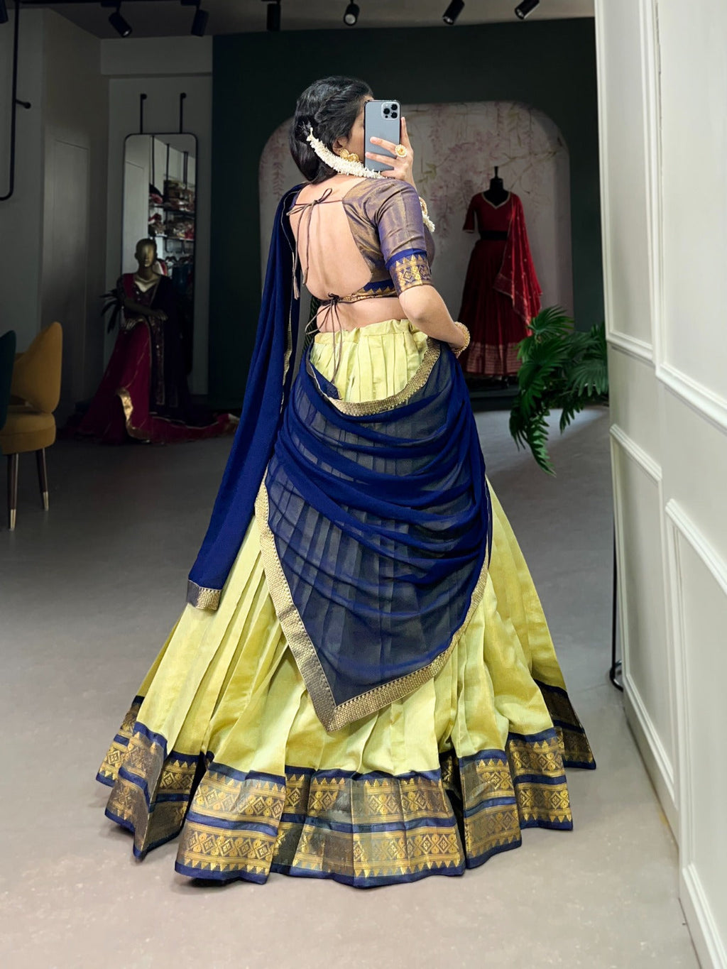 Stunning Kanchipuram Silk Zari Weaving Worked Lehenga Choli - Ethnicwish