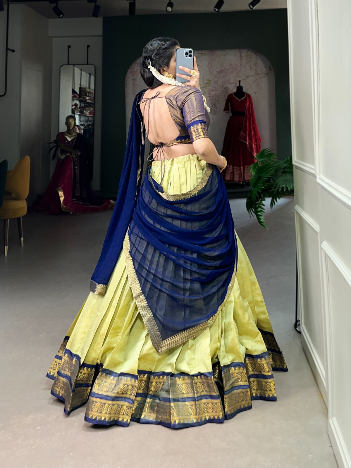 Stunning Kanchipuram Silk Zari Weaving Worked Lehenga Choli - Ethnicwish