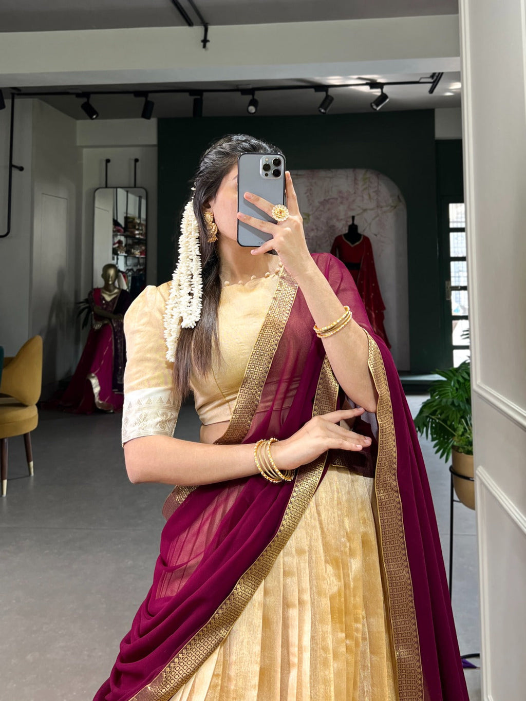 Stunning Kanchipuram Silk Zari Weaving Worked Lehenga Choli - Ethnicwish