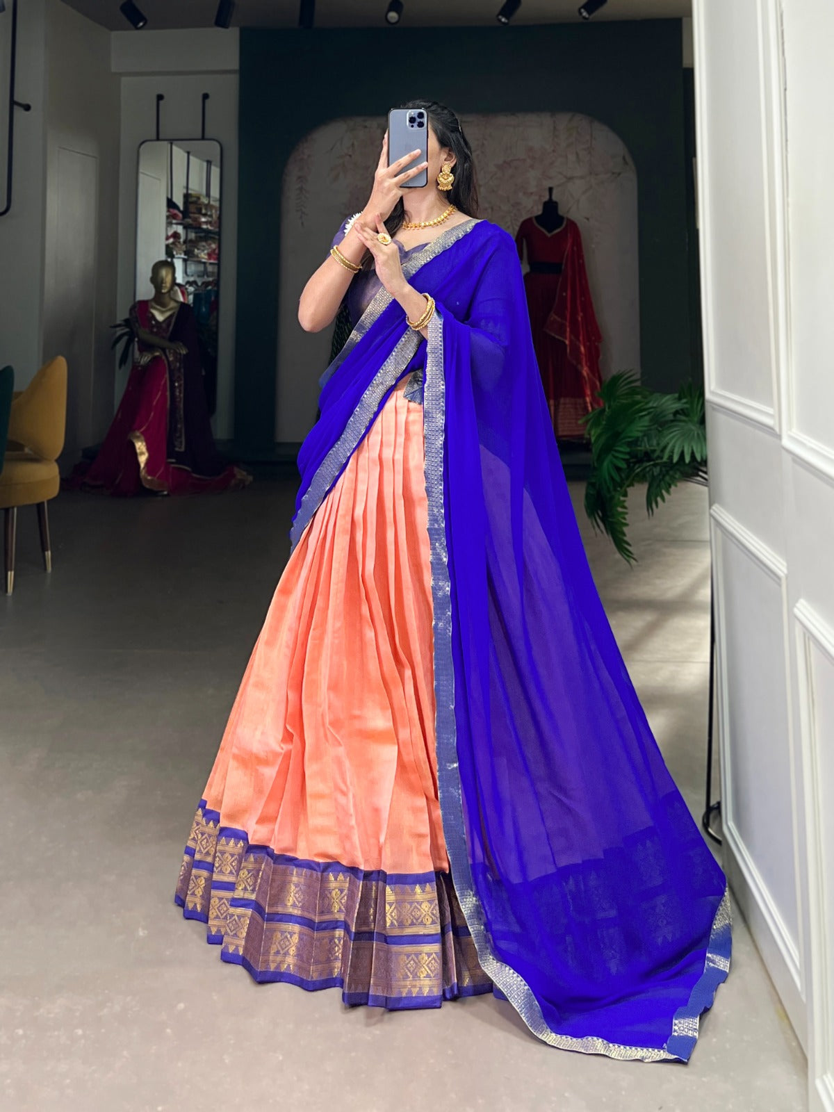 Stunning Kanchipuram Silk Zari Weaving Worked Lehenga Choli - Ethnicwish
