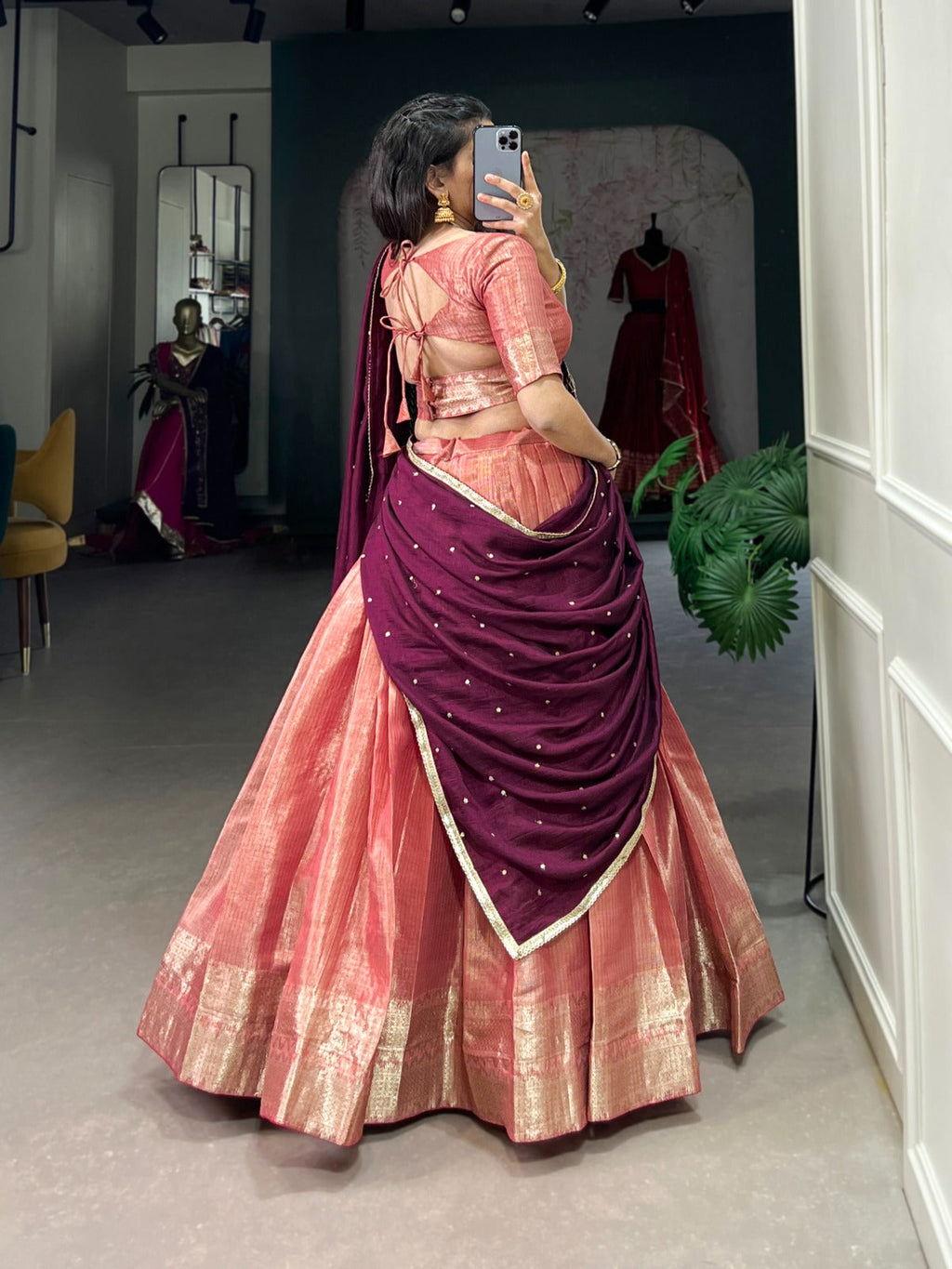 Majestic Kanchipuram Silk Zari Weaving Worked Lehenga Choli - Ethnicwish