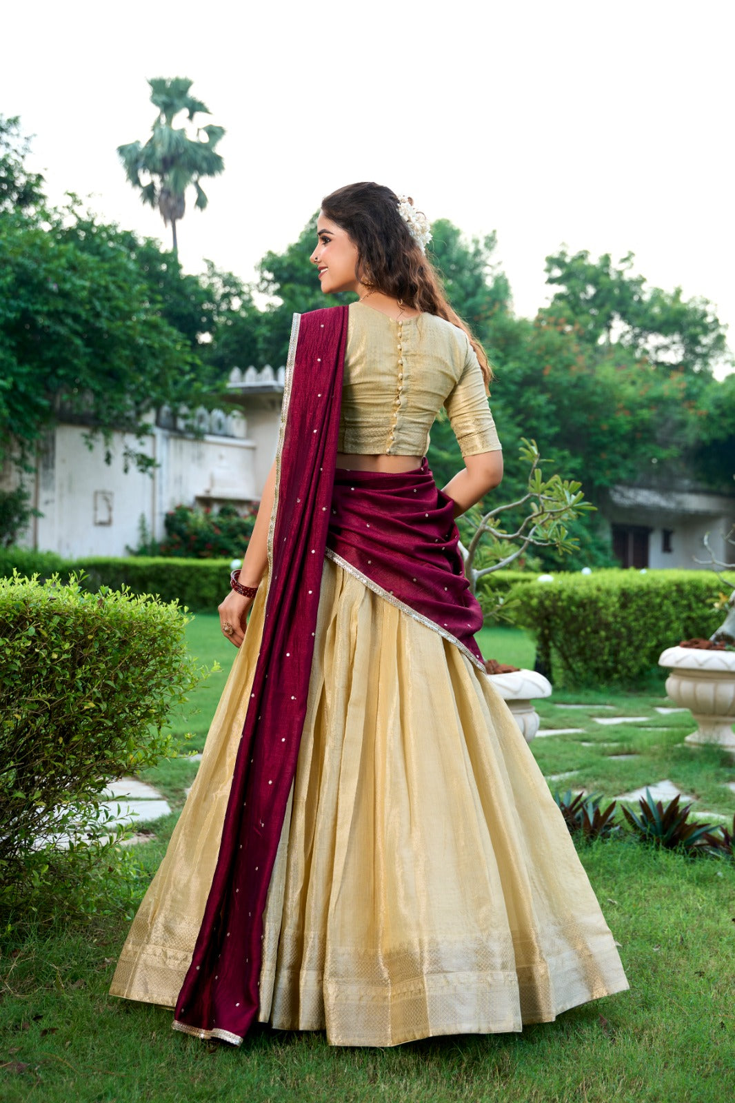 Majestic Kanchipuram Silk Zari Weaving Worked Lehenga Choli - Ethnicwish