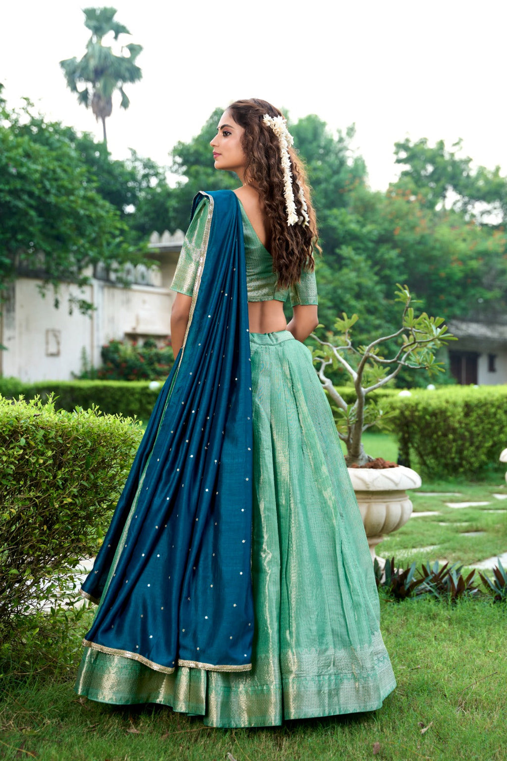 Majestic Kanchipuram Silk Zari Weaving Worked Lehenga Choli - Ethnicwish