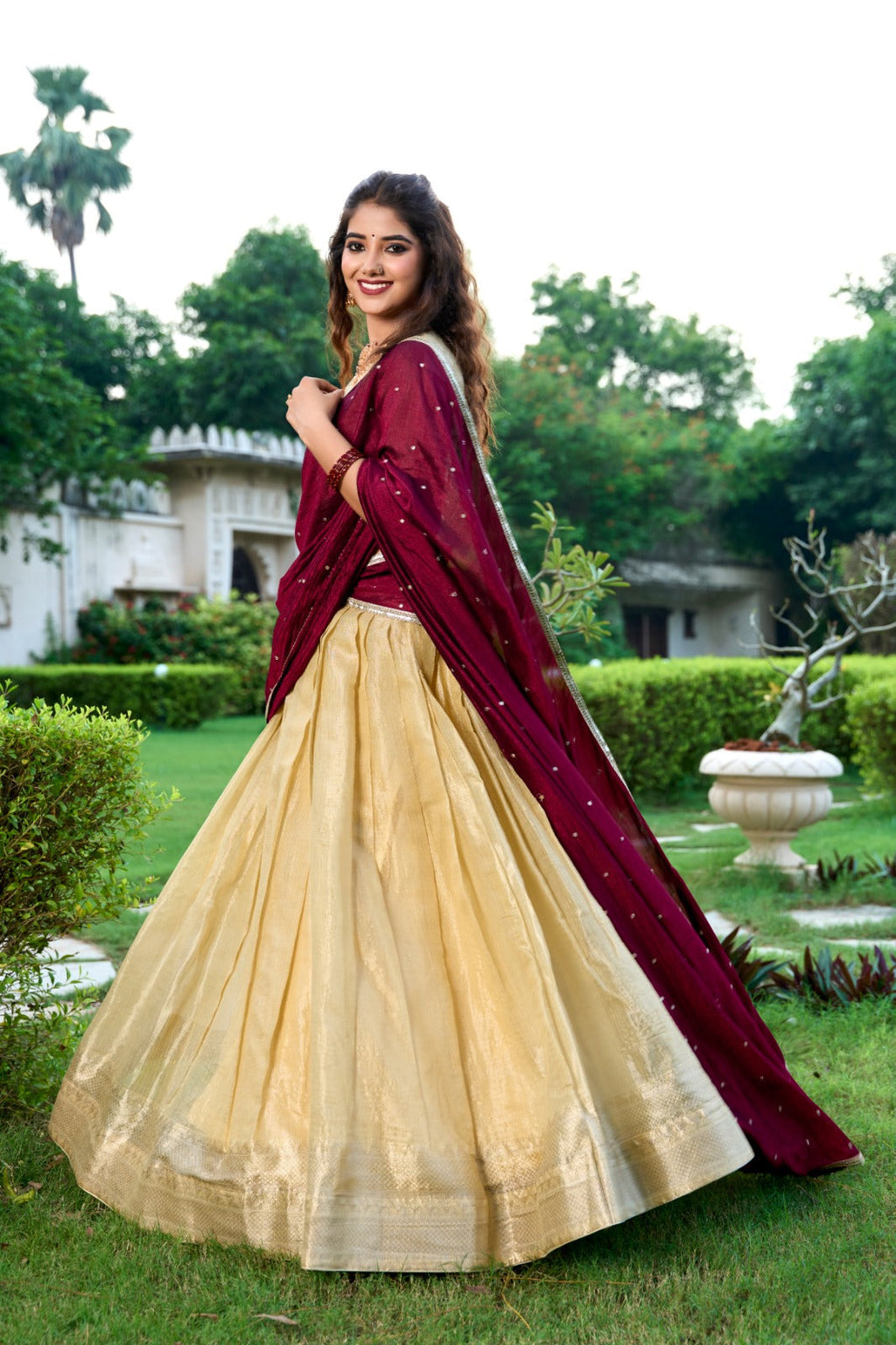 Majestic Kanchipuram Silk Zari Weaving Worked Lehenga Choli - Ethnicwish