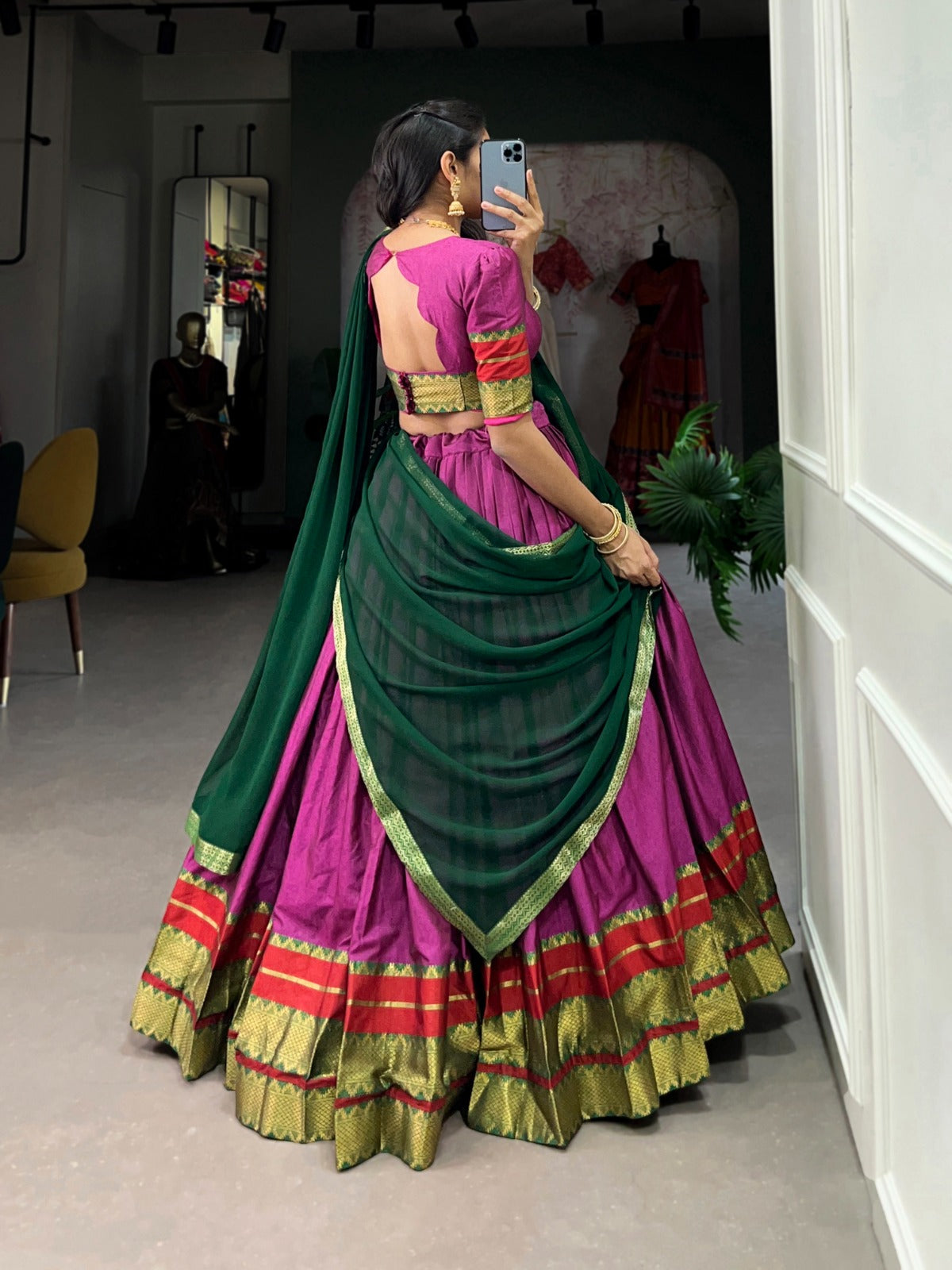 Refined Poly Cotton Zari Weaving Worked Lehenga Choli - Ethnicwish