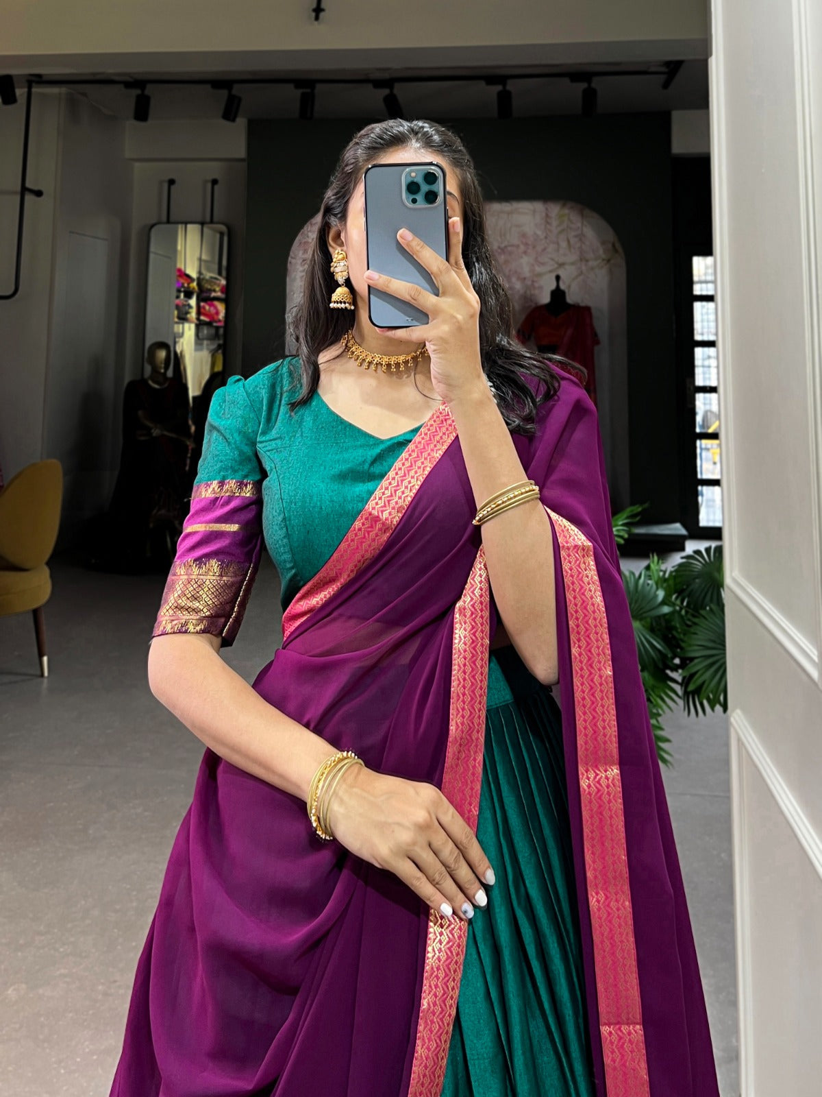 Refined Poly Cotton Zari Weaving Worked Lehenga Choli - Ethnicwish