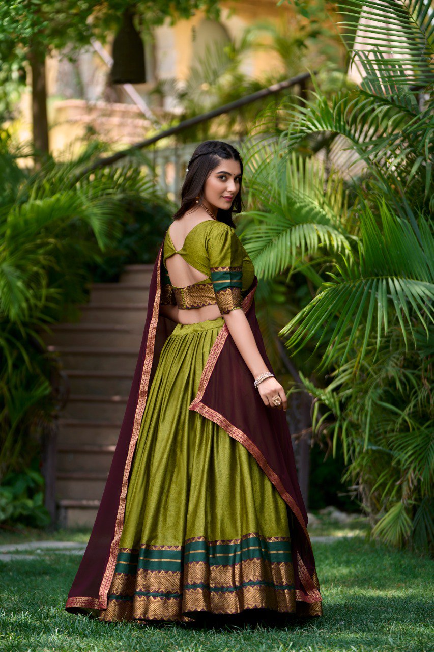 Refined Poly Cotton Zari Weaving Worked Lehenga Choli - Ethnicwish