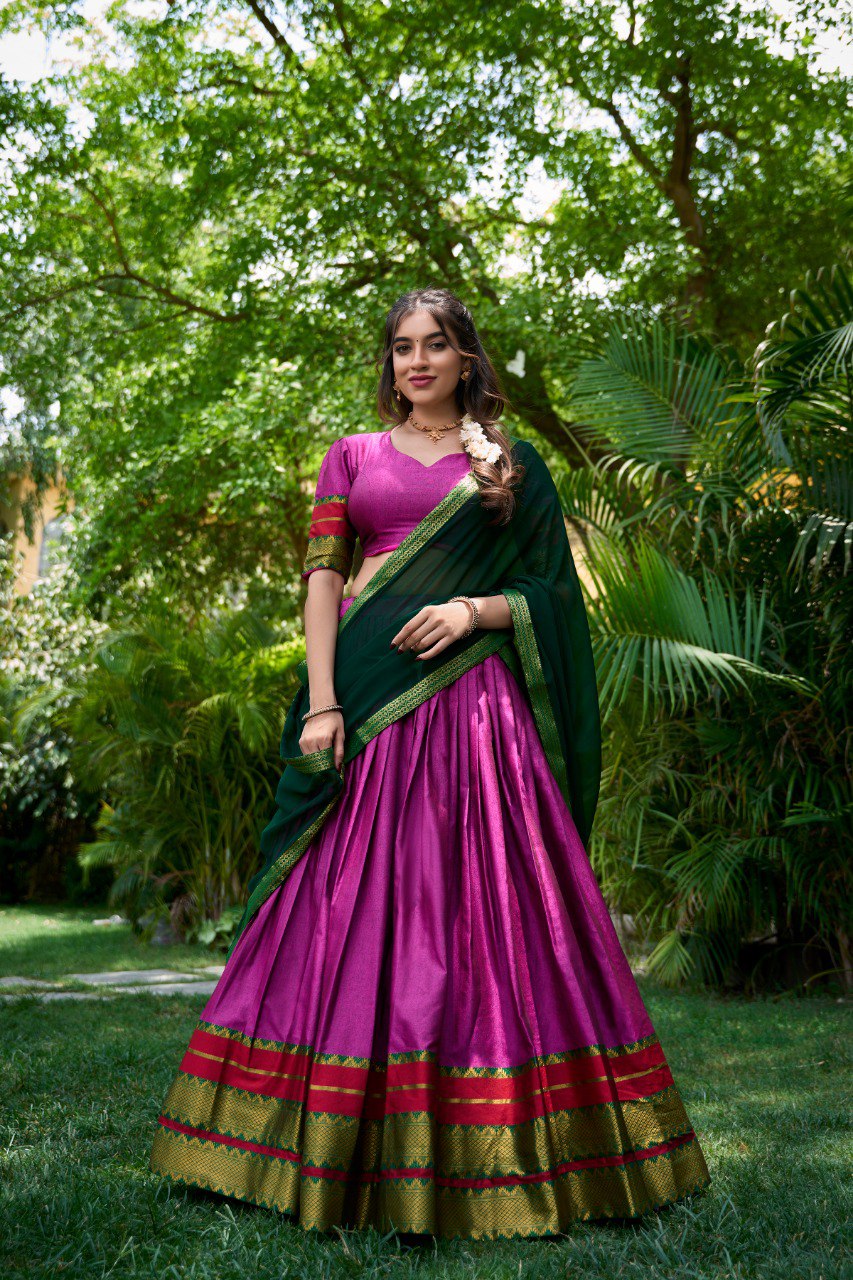 Refined Poly Cotton Zari Weaving Worked Lehenga Choli - Ethnicwish