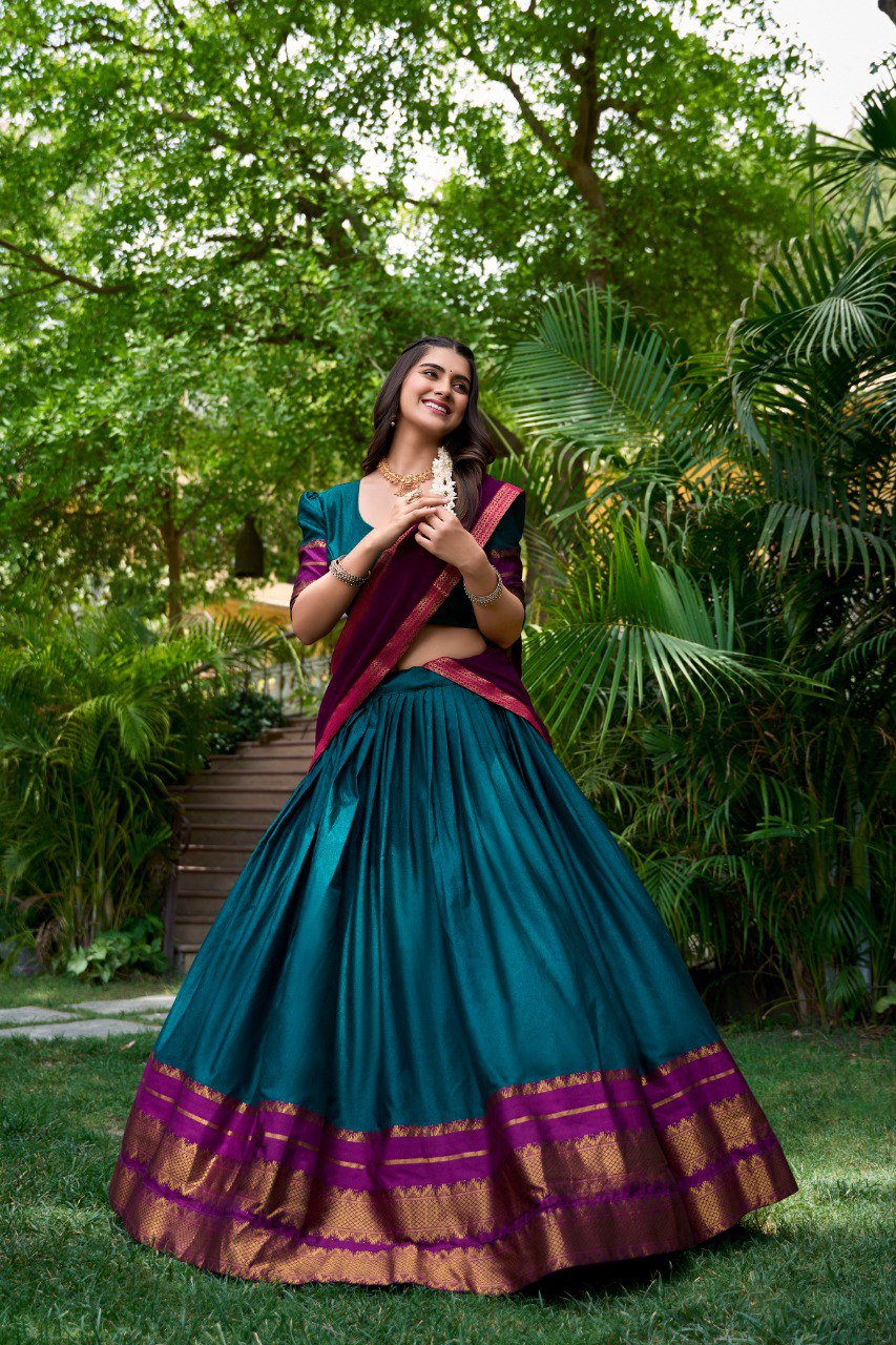 Refined Poly Cotton Zari Weaving Worked Lehenga Choli - Ethnicwish