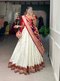 Gorgeous White Paithani Silk Weaving Zari Worked Lehenga Choli - Ethnicwish