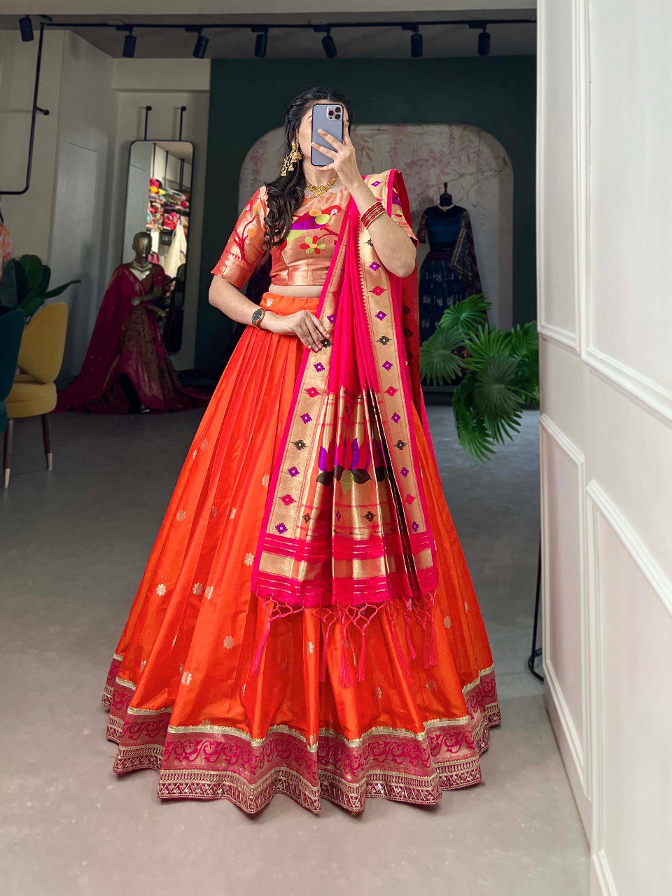 Elegant Paithani Silk Weaving Zari Worked Lehenga Choli - Ethnicwish