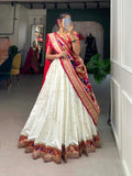 Gorgeous White Paithani Silk Weaving Zari Worked Lehenga Choli - Ethnicwish