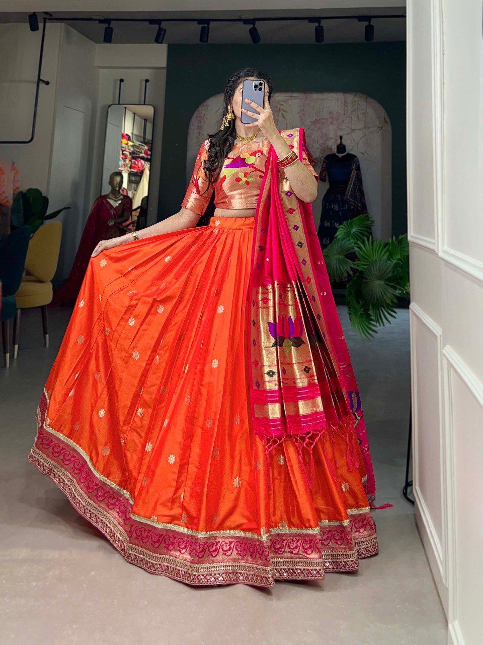 Elegant Paithani Silk Weaving Zari Worked Lehenga Choli - Ethnicwish