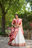 Gorgeous White Paithani Silk Weaving Zari Worked Lehenga Choli - Ethnicwish