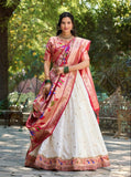 Gorgeous White Paithani Silk Weaving Zari Worked Lehenga Choli - Ethnicwish