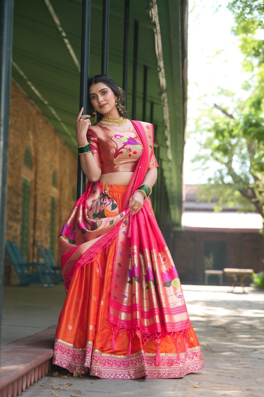 Elegant Paithani Silk Weaving Zari Worked Lehenga Choli - Ethnicwish