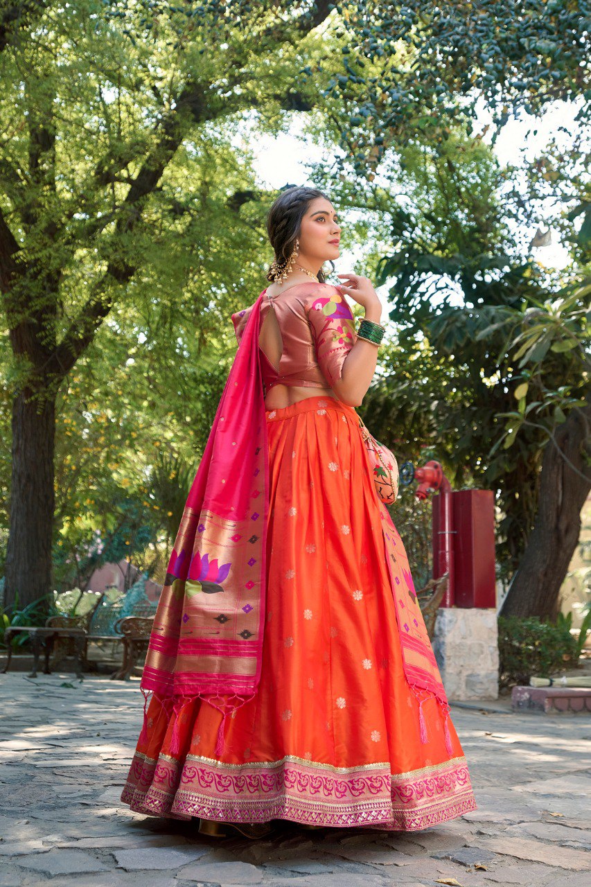 Elegant Paithani Silk Weaving Zari Worked Lehenga Choli - Ethnicwish