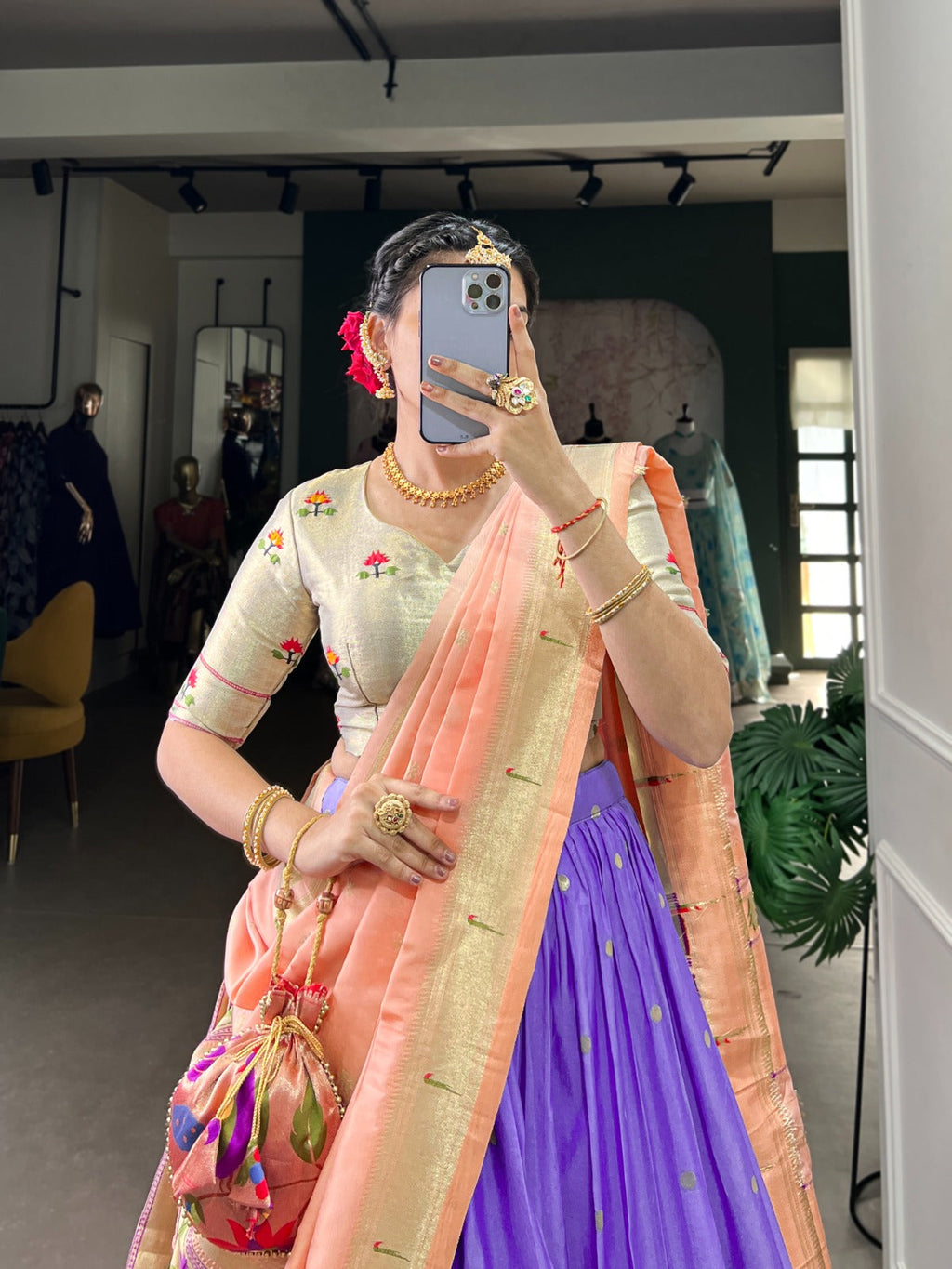 Amazing Paithani Jacquard Silk Weaving Zari Worked Lehenga Choli - Ethnicwish