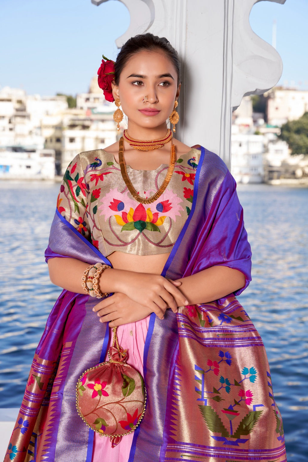 Amazing Paithani Jacquard Silk Weaving Zari Worked Lehenga Choli - Ethnicwish