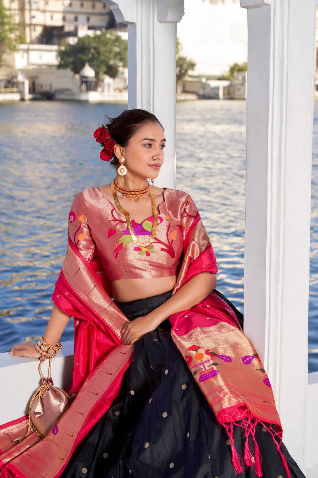 Amazing Paithani Jacquard Silk Weaving Zari Worked Lehenga Choli - Ethnicwish