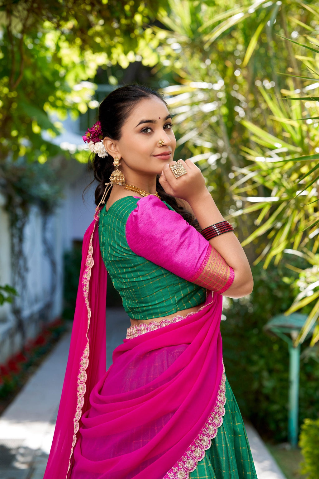 Stylish Zari Chex Weaving Worked Lehenga Choli Set - ETHNICDEAL