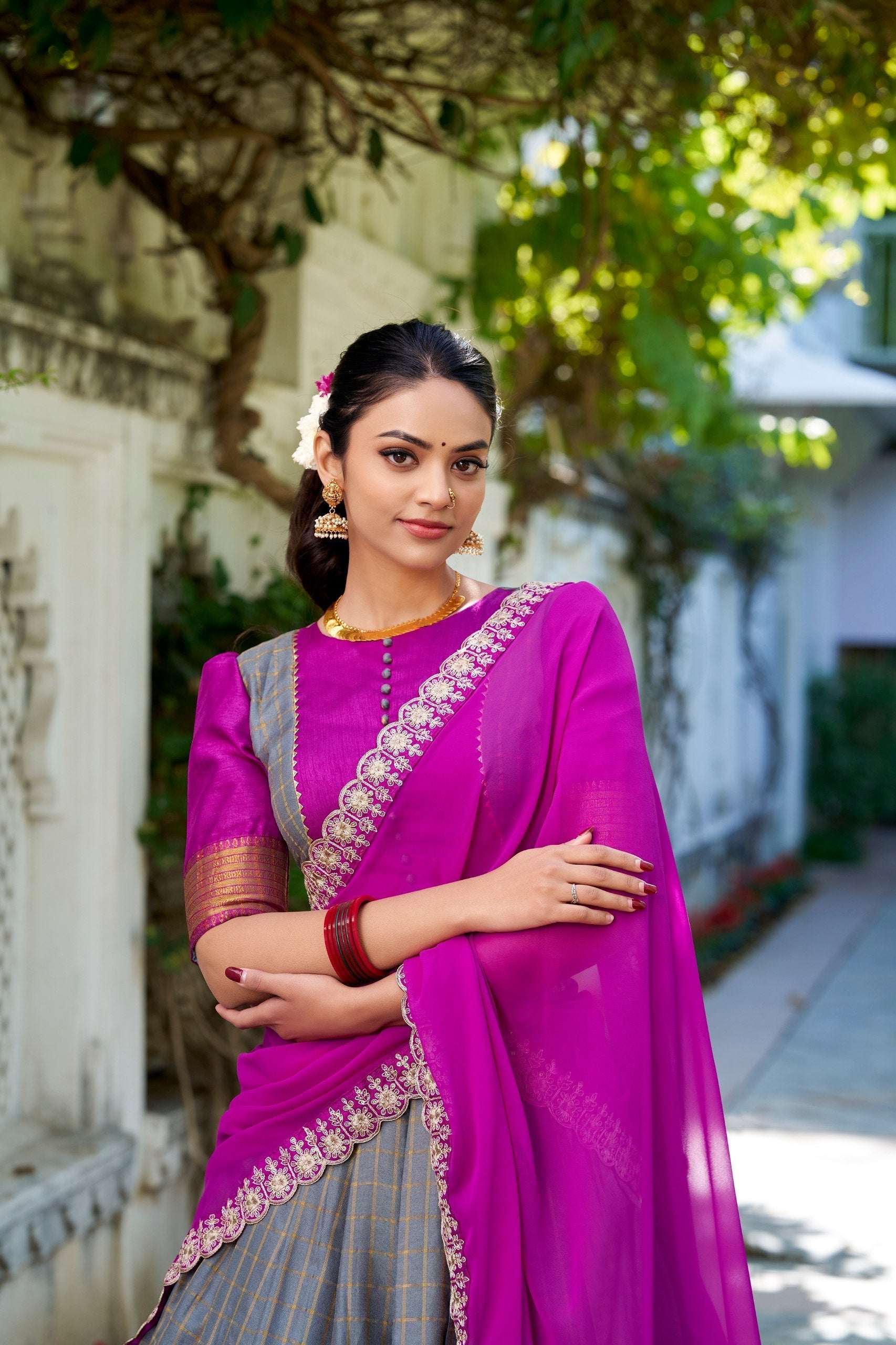 Stylish Zari Chex Weaving Worked Lehenga Choli Set - ETHNICDEAL