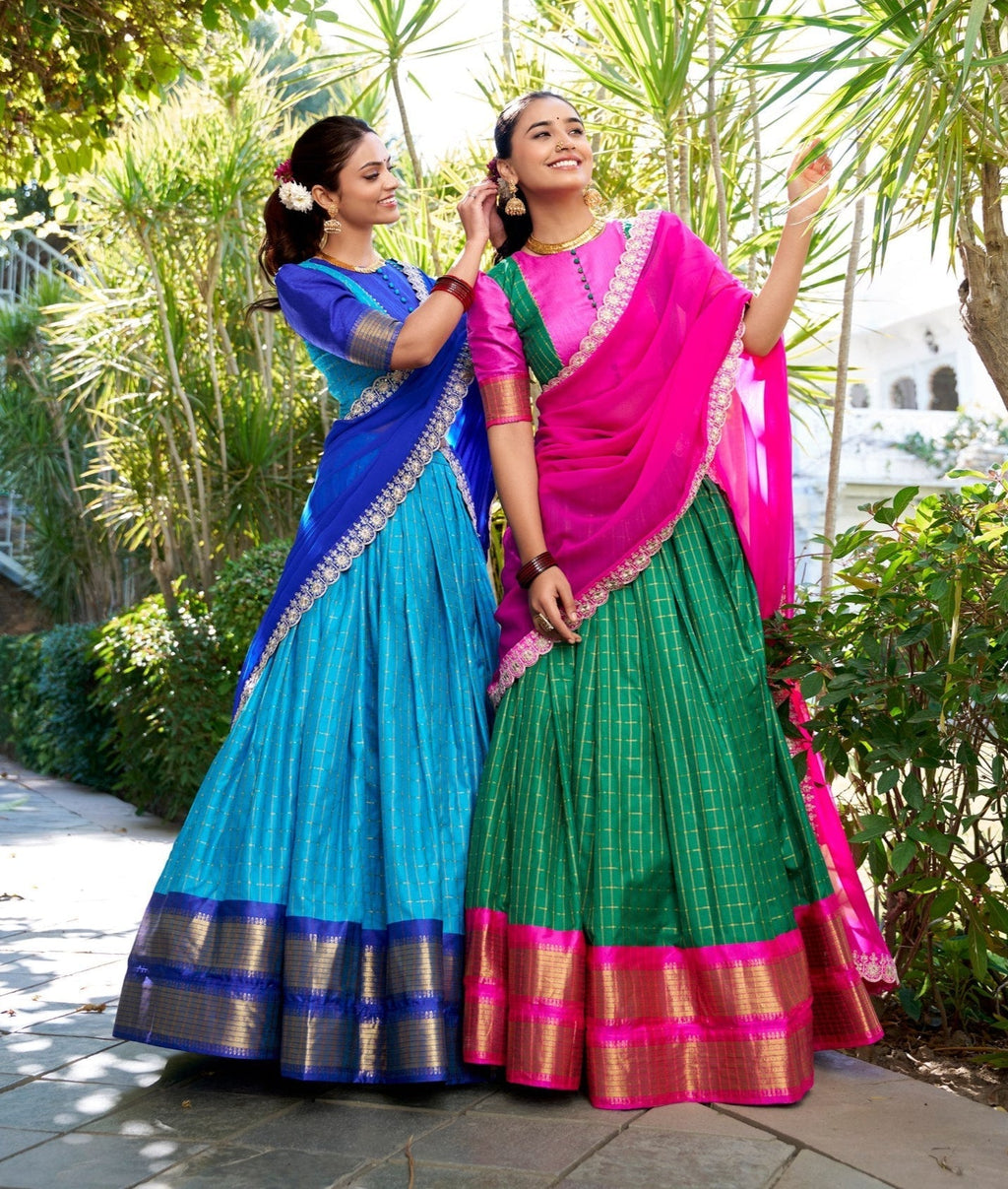 Stylish Zari Chex Weaving Worked Lehenga Choli Set - ETHNICDEAL