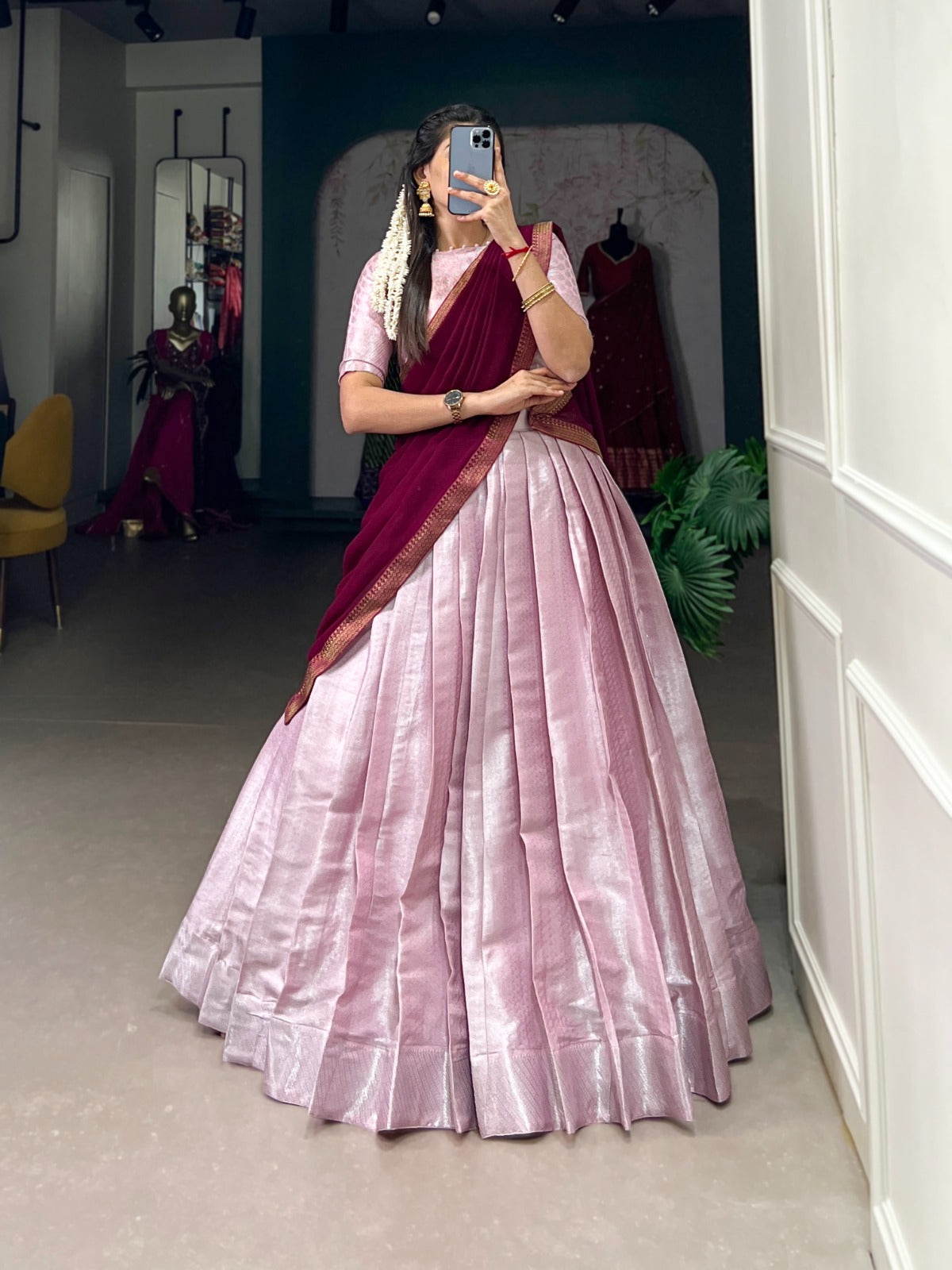 Radiant Jacquard Silk Weaving Worked Lehenga Choli Set - Ethnicwish