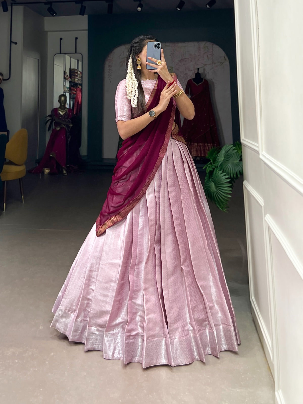 Radiant Jacquard Silk Weaving Worked Lehenga Choli Set - Ethnicwish