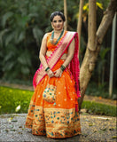 Resplendent Orange Paithani Silk Weaving Zari Worked Lehenga Choli - Ethnicwish