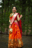 Resplendent Orange Paithani Silk Weaving Zari Worked Lehenga Choli - Ethnicwish