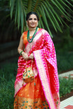 Resplendent Orange Paithani Silk Weaving Zari Worked Lehenga Choli - Ethnicwish