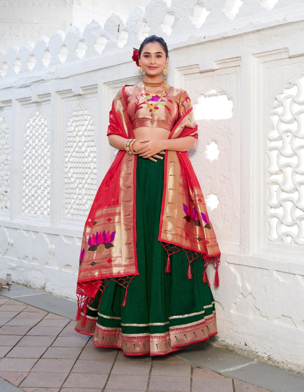 Appealing Vichitra Silk Paithani Lace Border Worked Lehenga Choli - Ethnicwish