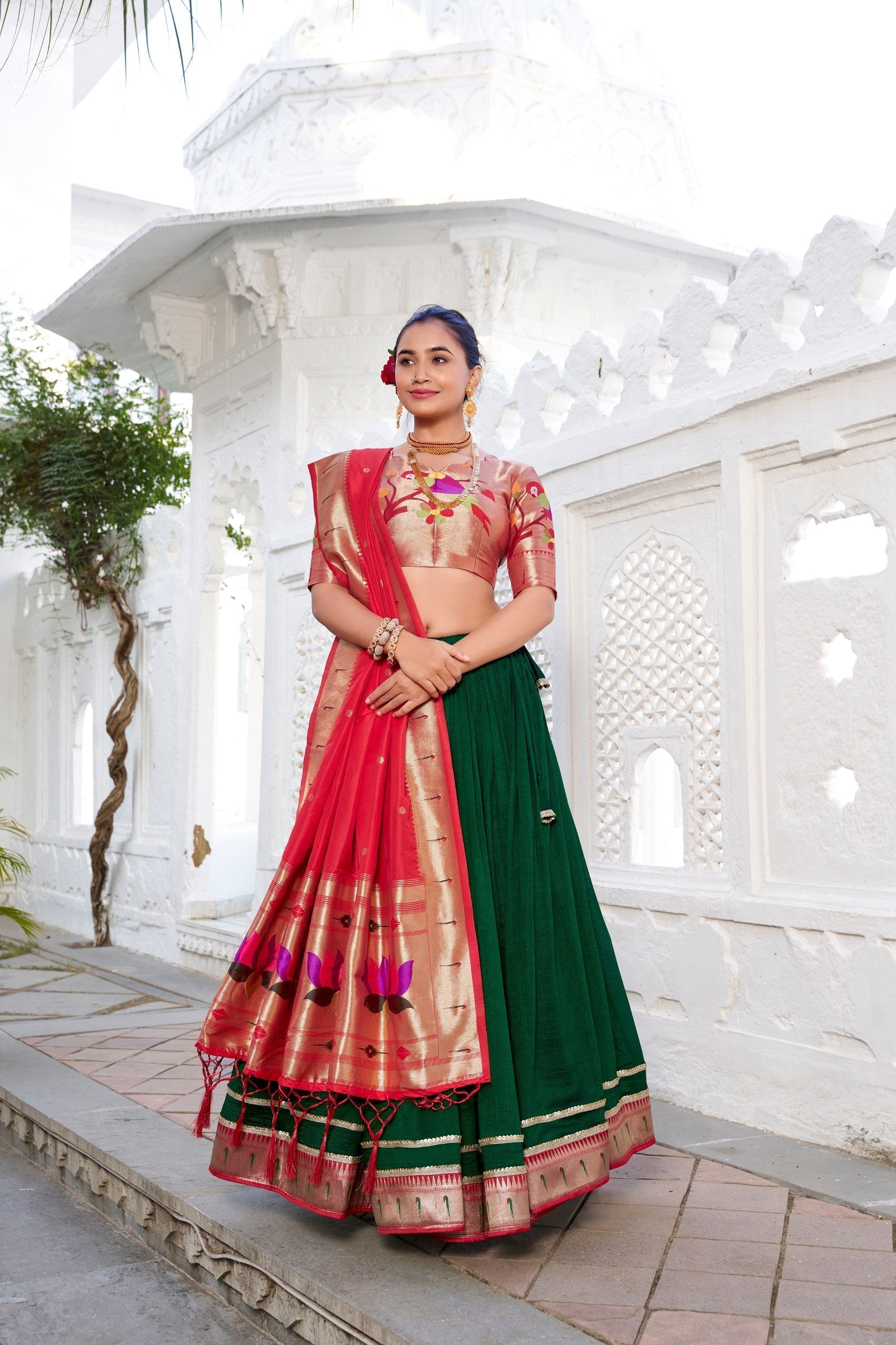 Appealing Vichitra Silk Paithani Lace Border Worked Lehenga Choli - Ethnicwish