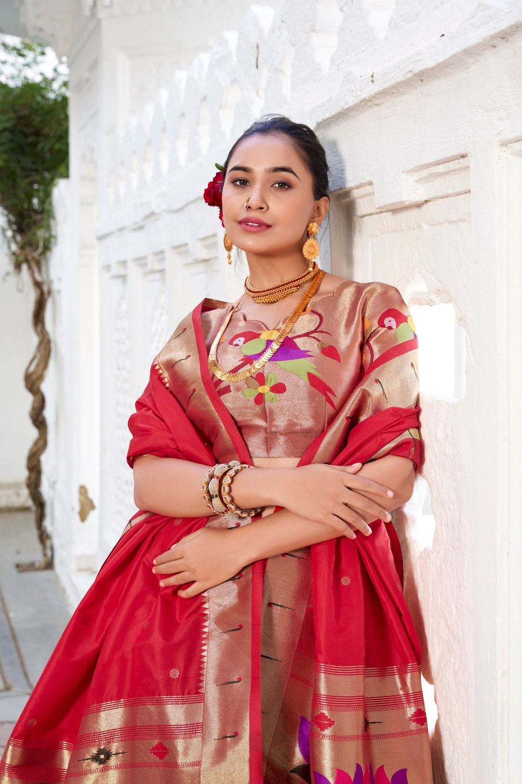 Appealing Vichitra Silk Paithani Lace Border Worked Lehenga Choli - Ethnicwish