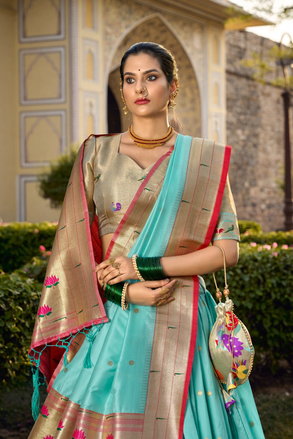 Winsome Sky Blue Jacquard Silk Weaving Zari Worked Lehenga Choli - Ethnicwish