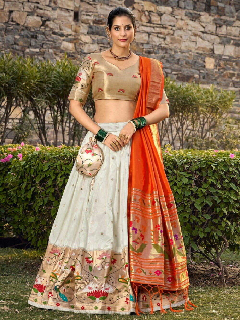 Hypnotic White Jacquard Silk Weaving Zari Worked Lehenga Choli - Ethnicwish
