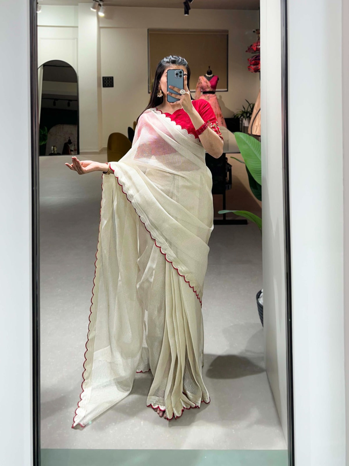 Resplendent White Manipuri Tussar Arca Worked Saree With Handworked Blouse - Ethnicwish