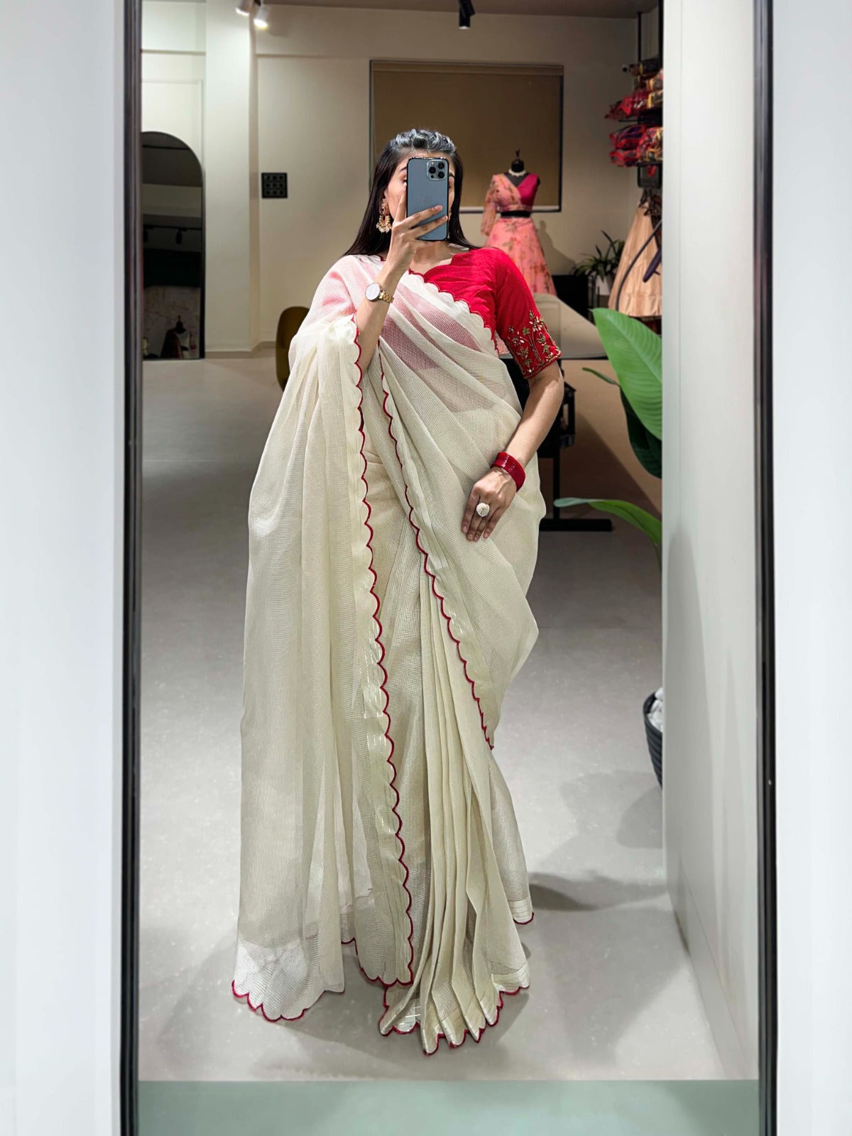 Resplendent White Manipuri Tussar Arca Worked Saree With Handworked Blouse - Ethnicwish