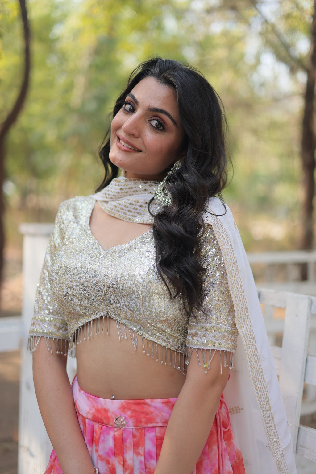 Spectacular Faux Georgette Floral Printed Sequins Embroidered Lehenga Choli - Ethnicwish