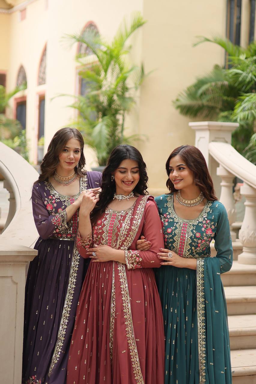 Breathtaking Faux Georgette Rich Sequins Embroidered Top Sharara Suit - Ethnicwish