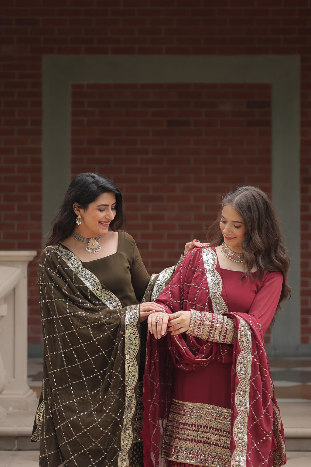 Dashing Faux Georgette Sequins Thread Worked Top Sharara Suit - Ethnicwish