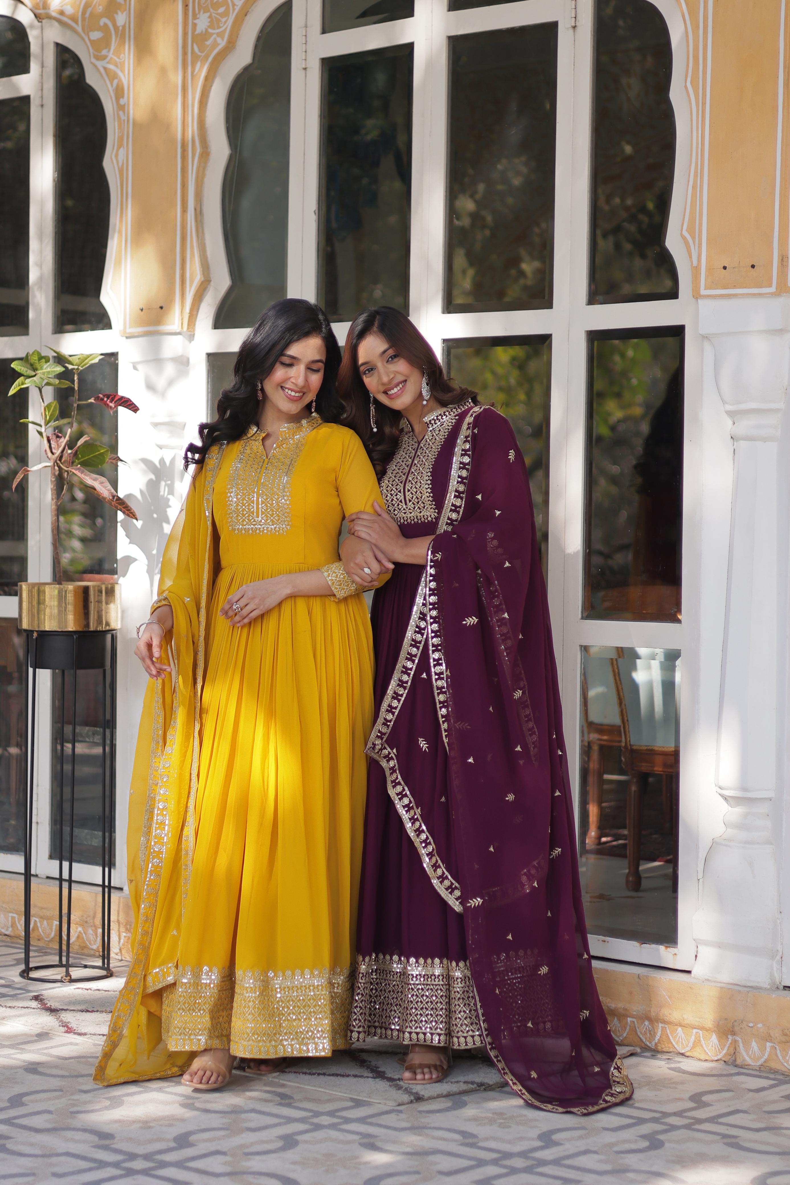 Magnificent Faux Georgette Rich Sequins Embroidered Gown With Dupatta - Ethnicwish